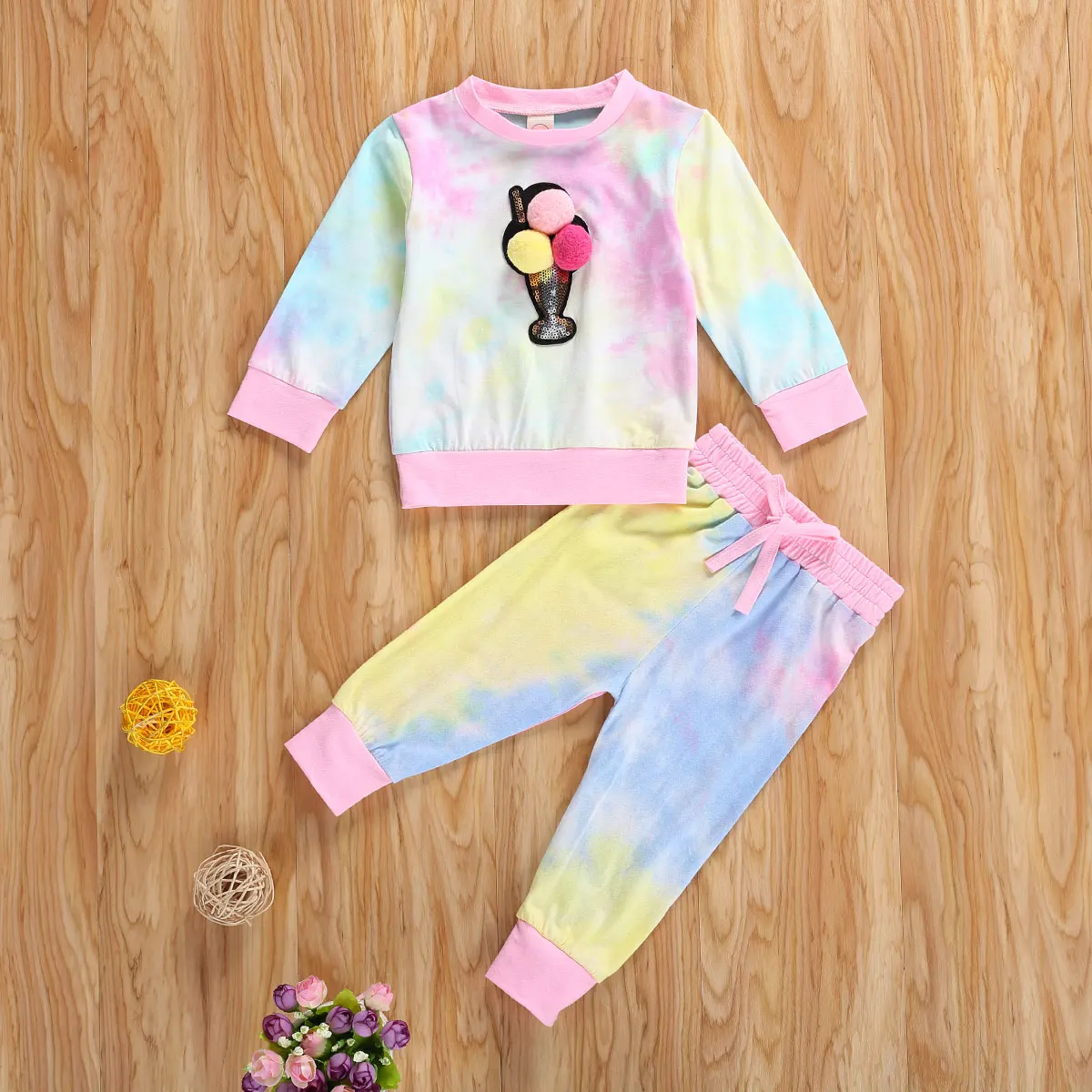 Женский осенний комплект детской одежды для девочек 2 шт. пуловер с принтом