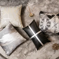 fashion light luxury satin jacquard cushion cover pu 30x50 45cm bedside seat home decor sofa hold pillowcase high end black gray