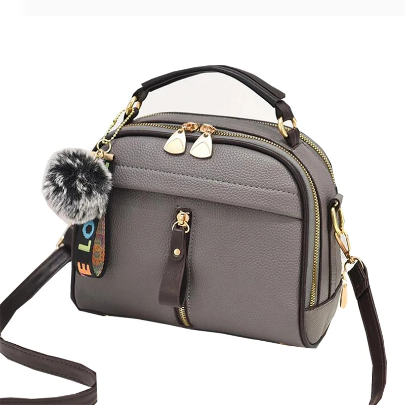 

Women Shoulder Bags Crossbody Bag For Women Handbag PU Leather Full Moon Candy Color Cute With Fur Ball Shell Shape Bag