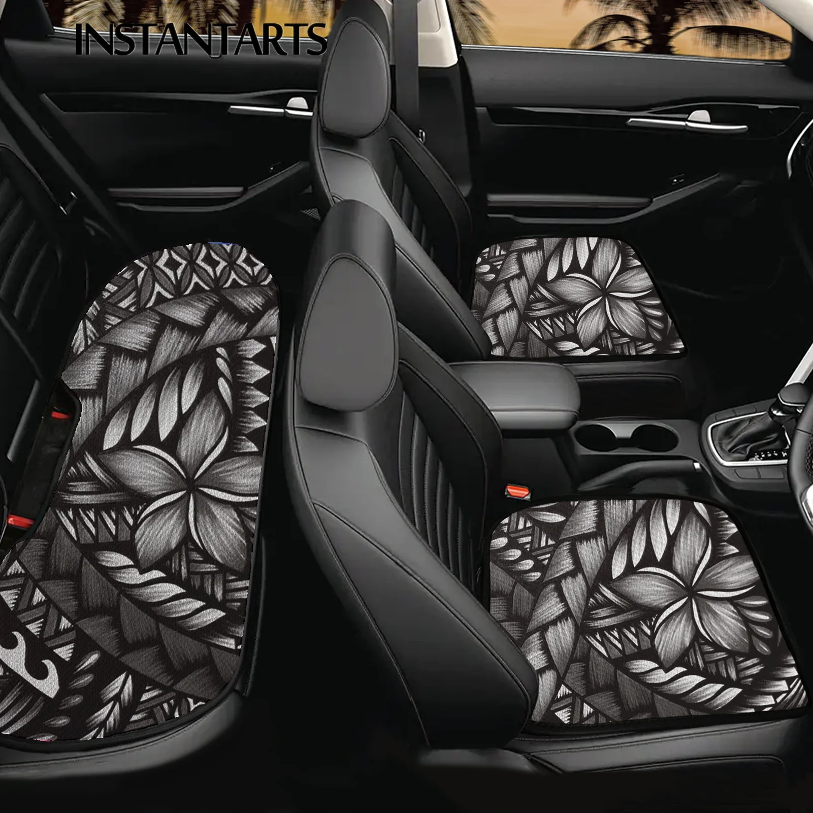 

INSTANTARTS Pure Color Polynesia Design Comfort Car Front/Rear Drivers and Passenger Seat Cushion Car Seat Cover Cushion 3pcs