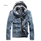 Мужские зимние джинсовые куртки с капюшоном, верхняя одежда, теплые джинсовые пальто, новинка, мужские утепленные джинсовые куртки большого размера со съемным капюшоном