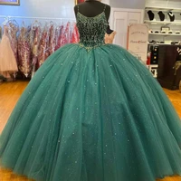 vestidos de fiesta green quinceanera dresses sweetheart sleeveless beading sequined lace long formal party ball gowns