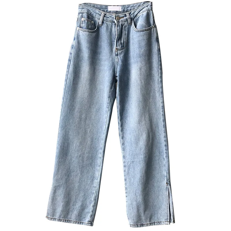 

Slit Wide Leg Jeans for Women 2021 Autumn High Waist Straight Loose Denim Pants Female Blue Straight Leg Elegant Pants