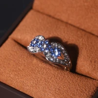 fashion flower shape blue crystal white zircon womens ring for fine christmas couple female rings party jewelry set anillos