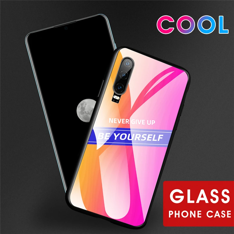 Tide Brand Glass Phone Case For Huawei P20 P30 Pro Lite Cool Gradient Tempered Cover P Smart Z 2019 |