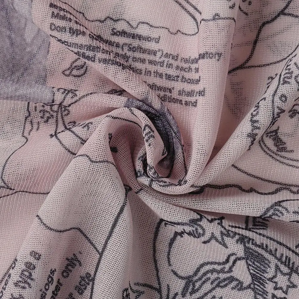 

Women Long Sleeve Mock Neck Newspaper Print Sheer Slim Bodysuit Romper Jumpsuit