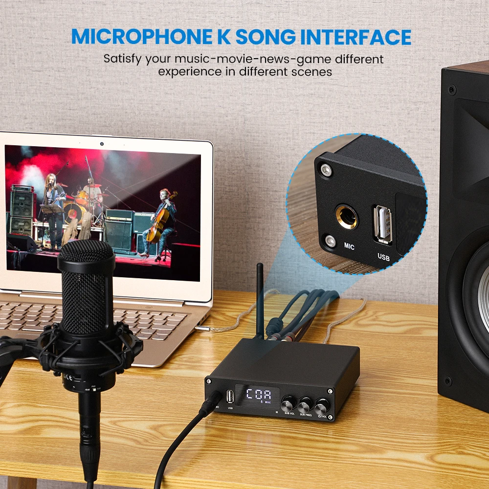 AIYIMA аудио Bluetooth усилитель TPA3116 Hifi стерео 2 1 каналов COAX/OPT/HDMI MIC караоке Amp USB
