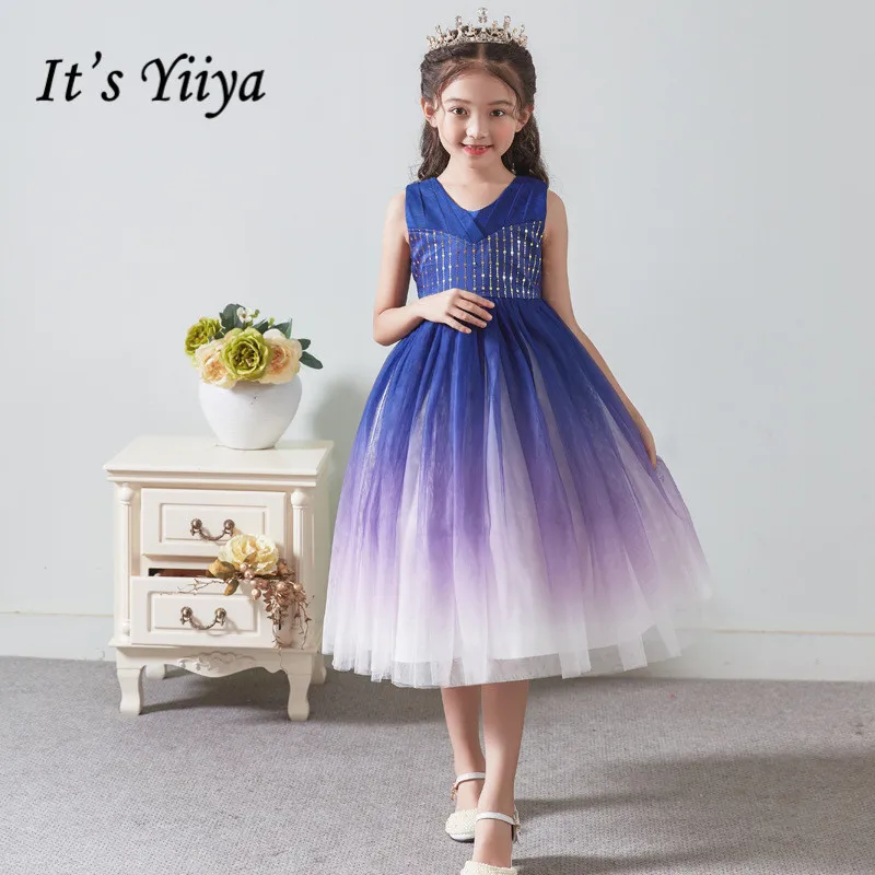 Flower Girl Dresses for Weddings It's Yiiya B098 Elegant Royal Blue Gradient Ball Gowns 2020 Sequined Girls Princess Dress royal weddings