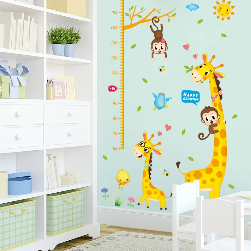 Новые наклейки на стену в виде жирафа и обезьяны линейка для измерения высоты