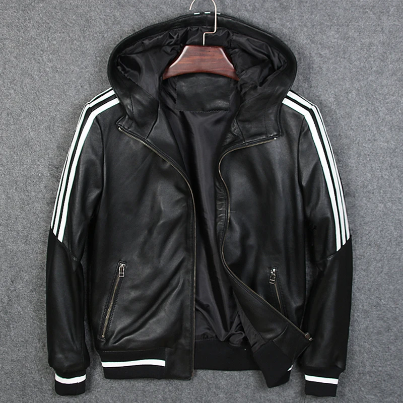 Nice Hodded Man's Sheepskin Coats Leather Jackets Personality Oversized Men's Real Jacket Streetwear XXXXXL A775 | Мужская