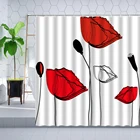 Набор занавесок для душа с рисунком мака, красных цветов, растений, Современная Художественная настенная ткань, занавеска для ванной комнаты и ванной