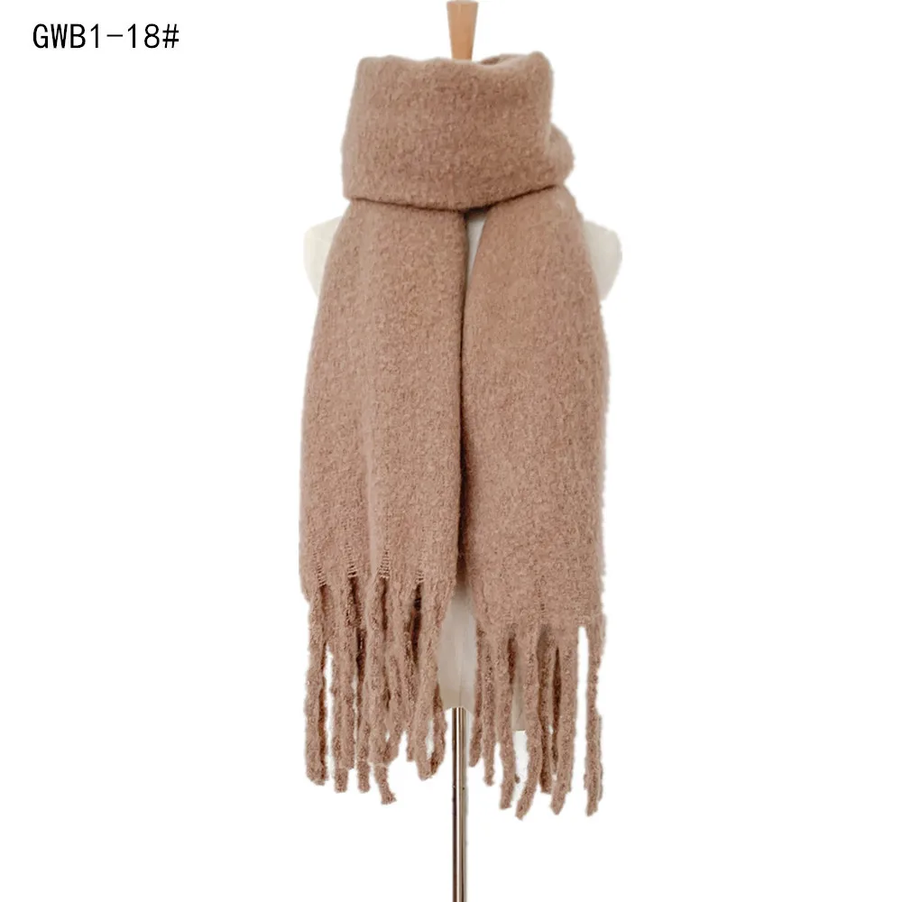 

2021 Women Autumn Solid Scarf Thick 190*50 Ring Crude Tassel Fashion Winter Knitted Shawl Warm Outstreet Wraps