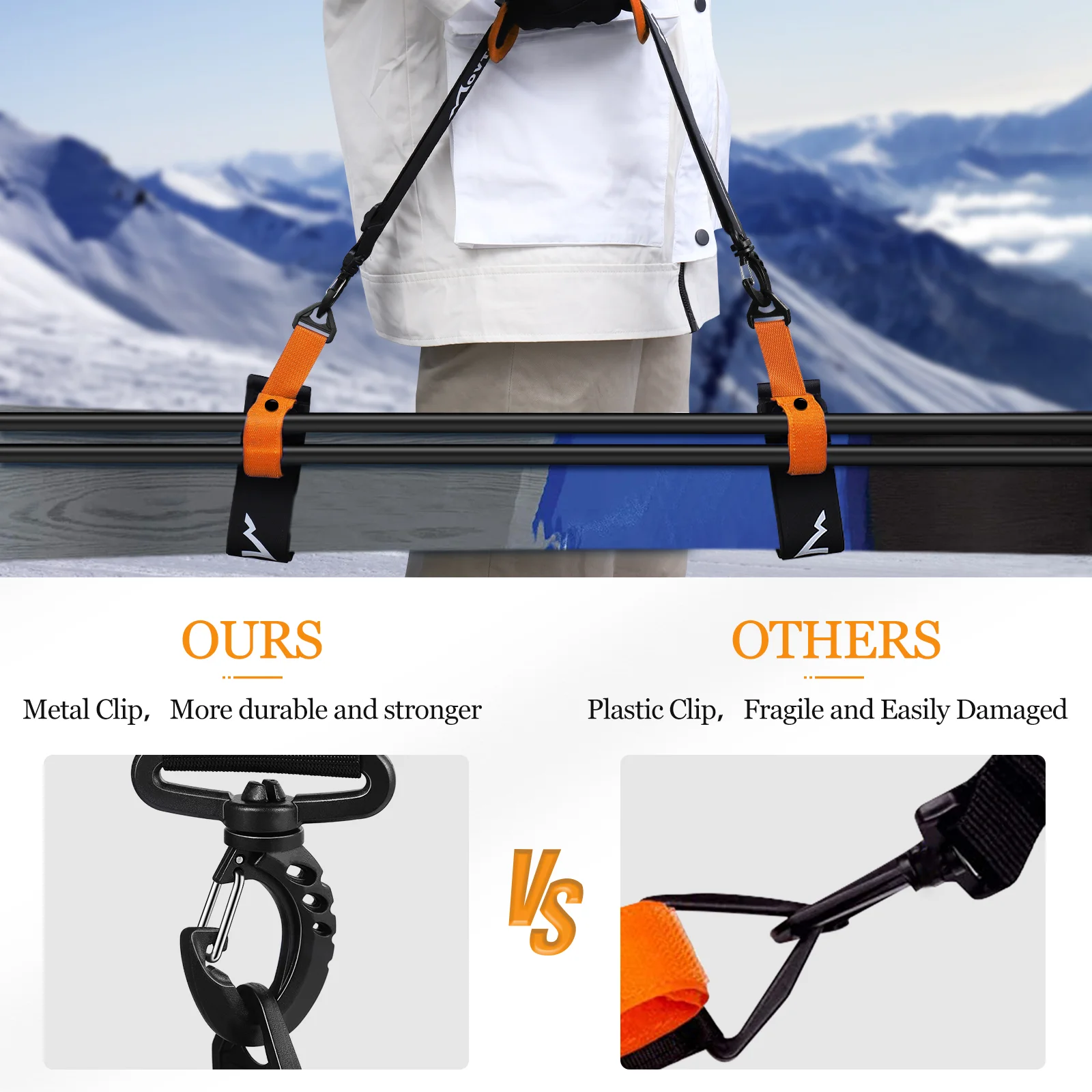 

MOVTOTOP 2pcs Universal Snowboard Shoulder Straps Ski Fixing Belt Adjustable Snowboard Carrier 2pcs Skiing Shoes Straps (Black)