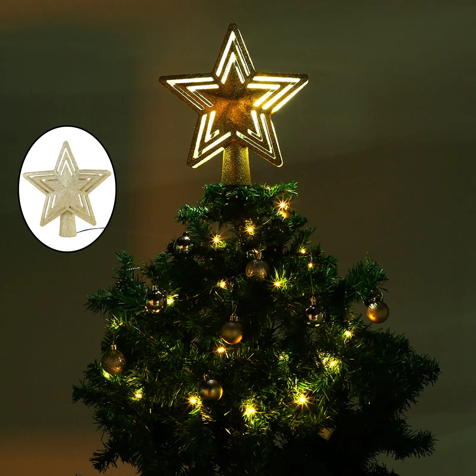 

Shiny Christmas Tree Topper Lighted Star Tree Topper with Snowflake Projector Light Christmas Party Decoration