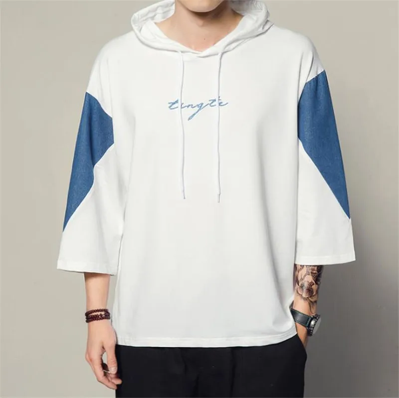 

New T-shirt Men Large Size Splicing Summer Hooded T-Shirt Male Loose Casual Comfortable Streetwear T shirt 5XL