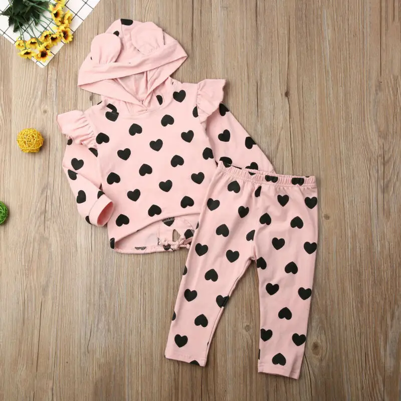 

Cute Sweet Child Toddler Baby Girls Kid Top Hooded Polka Dot Pullover T Shirt+ Trousers Pants Clothes Set