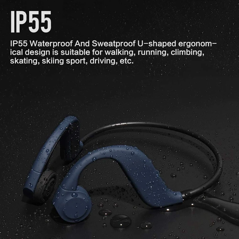 

RISE-Wireless Bluetooth 5.0 Bone Conduction Headphones Stereo Earphones IPX5 Waterproof Sports Headset Built-in Dual HD Mic
