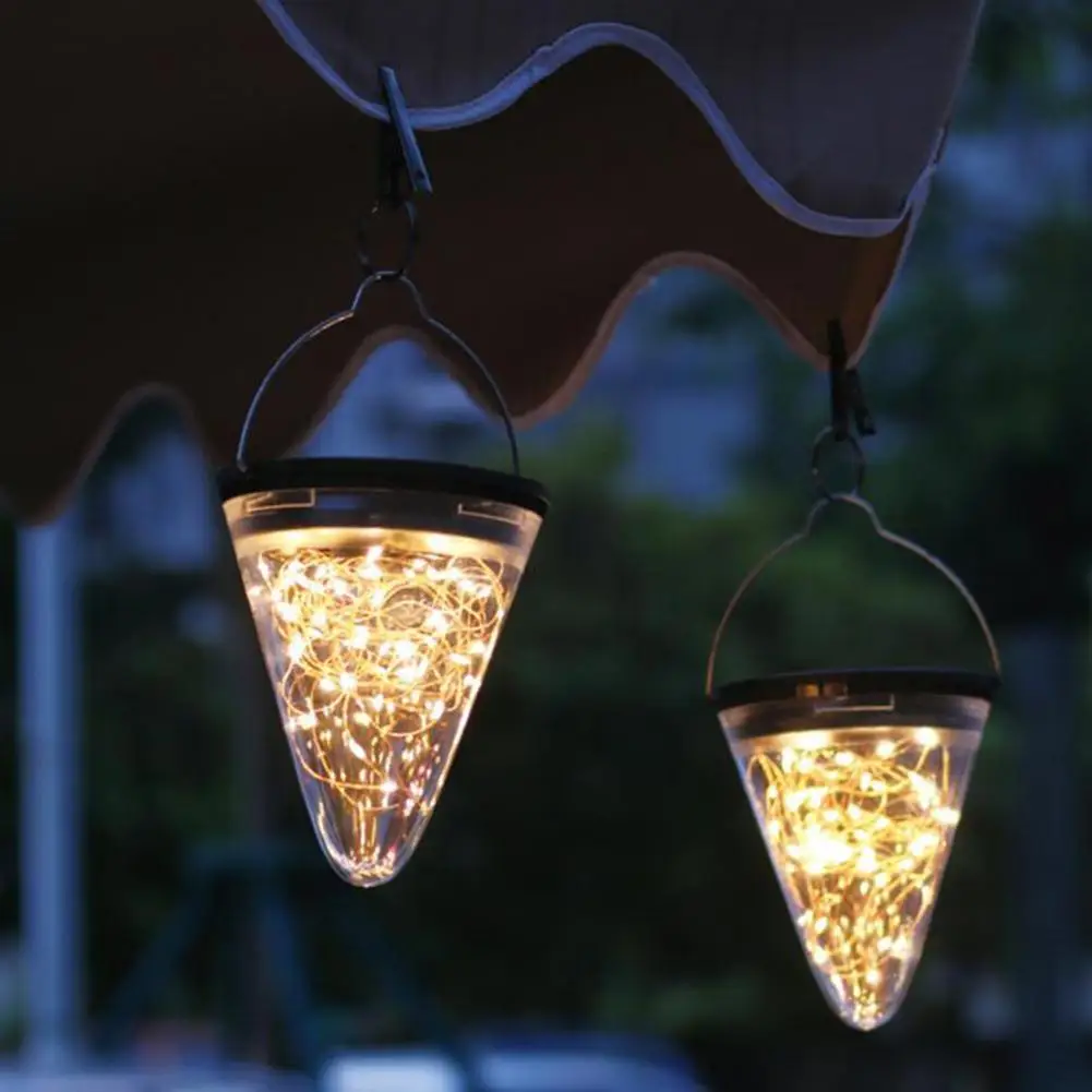 

2Pcs Solar LED Cone Shape Hanging Lamp Light Waterproof Yard Garden Decoration