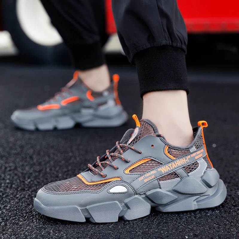 

Summer Men Sport Shoes Beige Gray Man Gym Sneakers Mesh Breathable Jogging Men Shoes Anti-Slippery Man Running Footwear