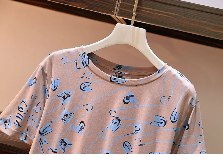 Cyanlee Лето 2020 шикарный Pin pattern Хлопок Футболка и Лук Кружева Широкие шорты костюмы