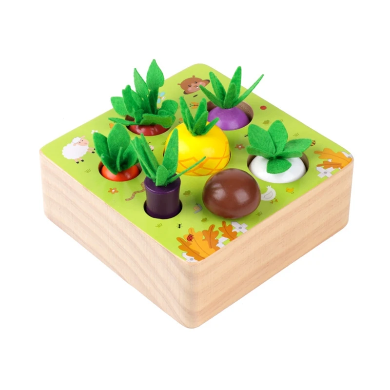 

Montessori Wooden Toys for 1- 2 Year Old Boys and Girls,Vegetables and Fruits Harvest Shape Size Sorting Puzzle STEM Educational