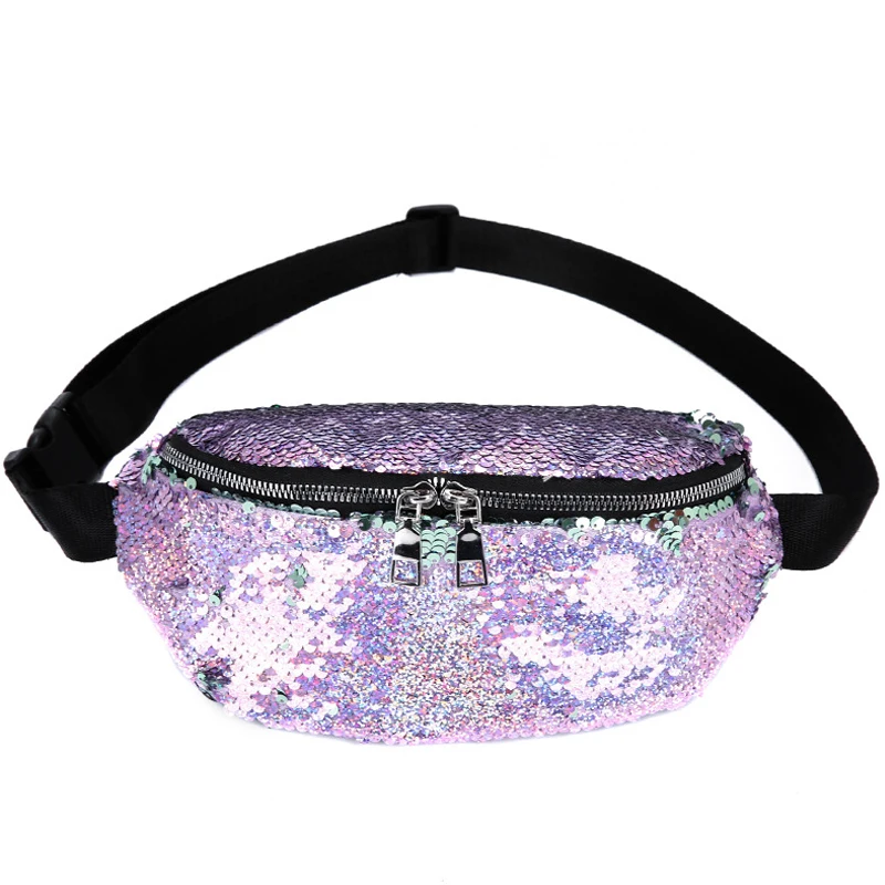 

50PCS / LOT Fashion Sequin Waist Pack for Women Chest Bags Glitter Waist Belt Bag For Teenager Girls Fanny Pack