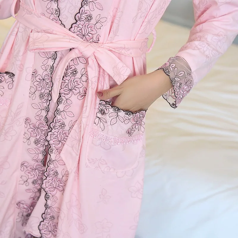 Комплект пижамный женский из размера плюс хлопка кружевной халат с длинным