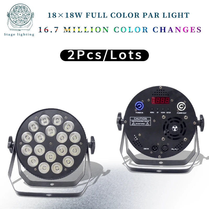 

2pcs/lots 18x18W aluminum LED par light RGBWA UV 6IN1 LED flat panel with DMX512 control stage light DJ disco dyeing lamp