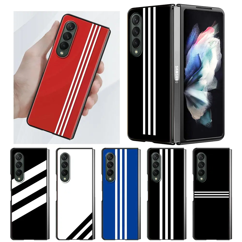 

Sports Brand Stripes Hard PC Case For Samsung Galaxy Z Fold3 Coque Split Folding Z Fold 3 Plastic Black Phone Cover Flip Funda