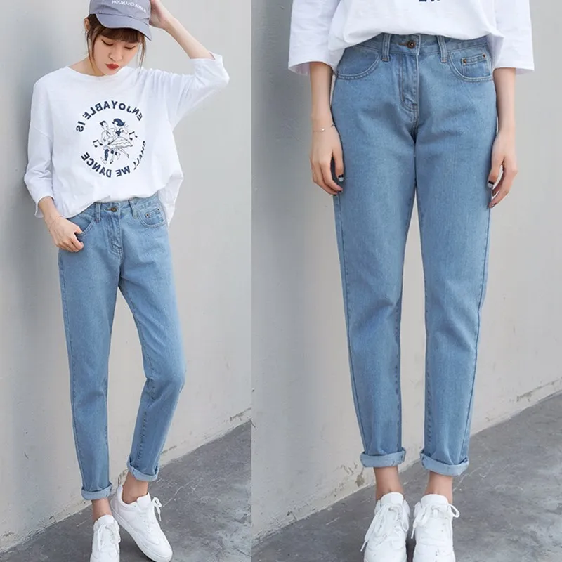 

Women's new high-waist jeans nine points casual harem pants loose straight leg thin pants jeans women