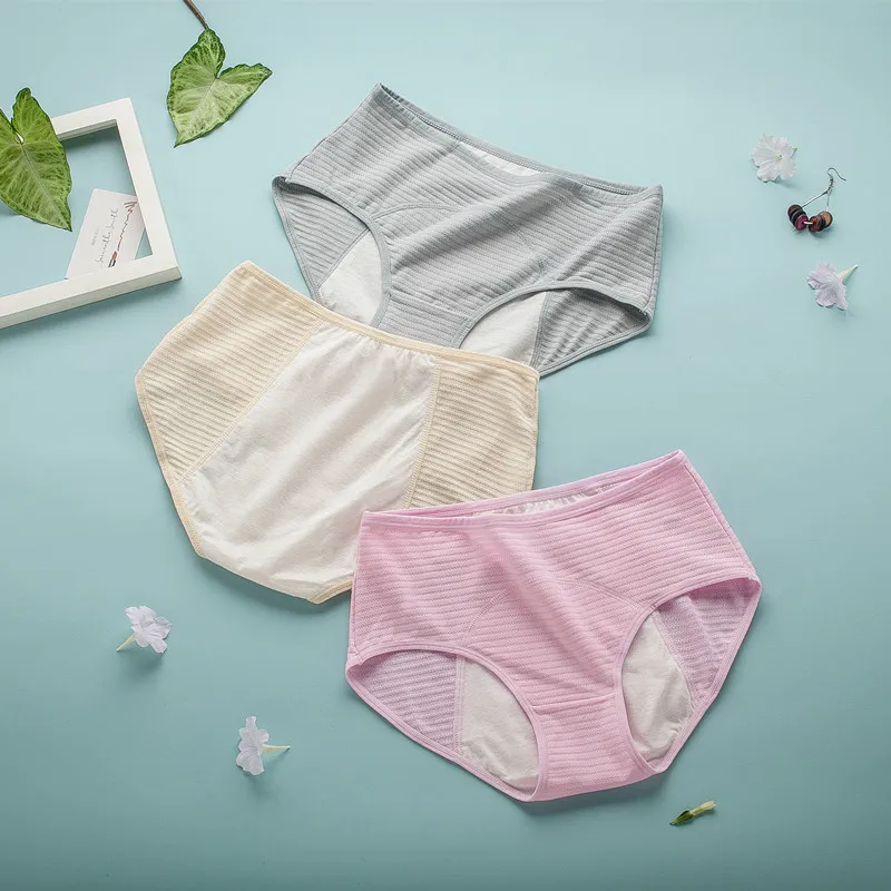 

Женское нижнее белье из чистого хлопка, герметичная дышащая однотонная сетка средней посадки до и после менструации