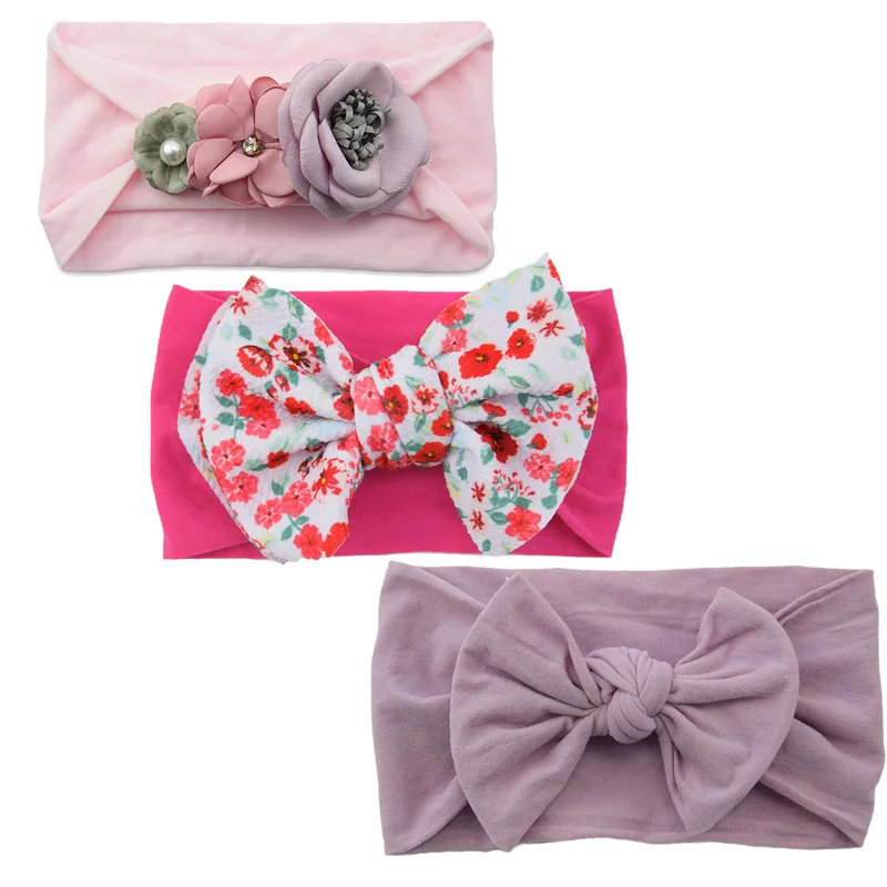 

3pc/set Babyt Headband Knit bows Wide Nylon Headbands Turban Baby Girls Head Wrap Hair Accessories