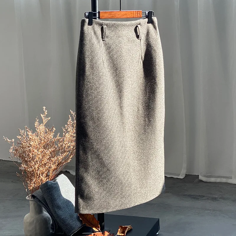 HXJJP Ретро стиль клетчатая юбка Женская с высокой талией Осень-зима тонкая средней