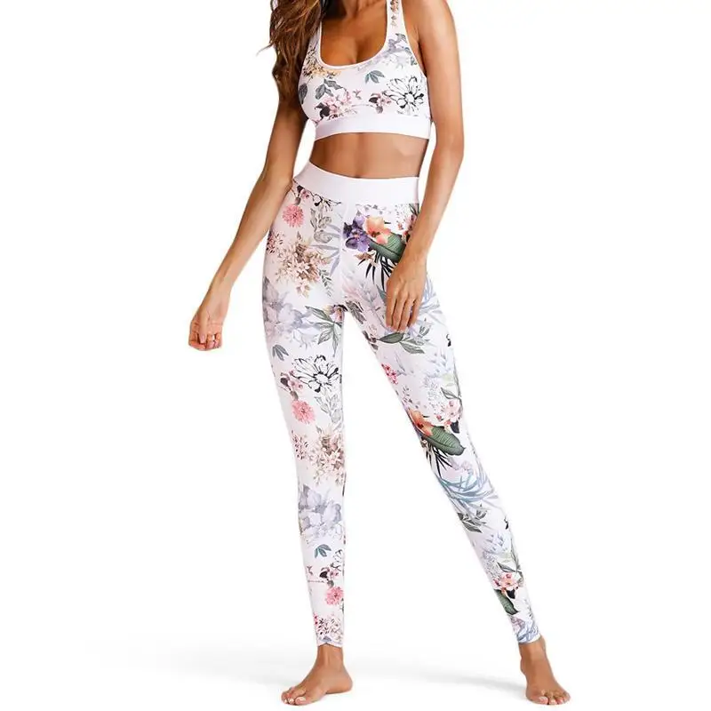 Женский комплект для йоги цветочный принт укороченный топ высокая талия штаны