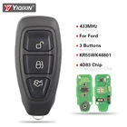 Дистанционный ключ YIQIXIN для автомобиля, 3 кнопки, для Ford Focus, C-Max, Mondeo, Kuga, Fiesta, B-Max, 2011, 2012, 2015, 4D83, чип 433 МГц, KR55WK48801