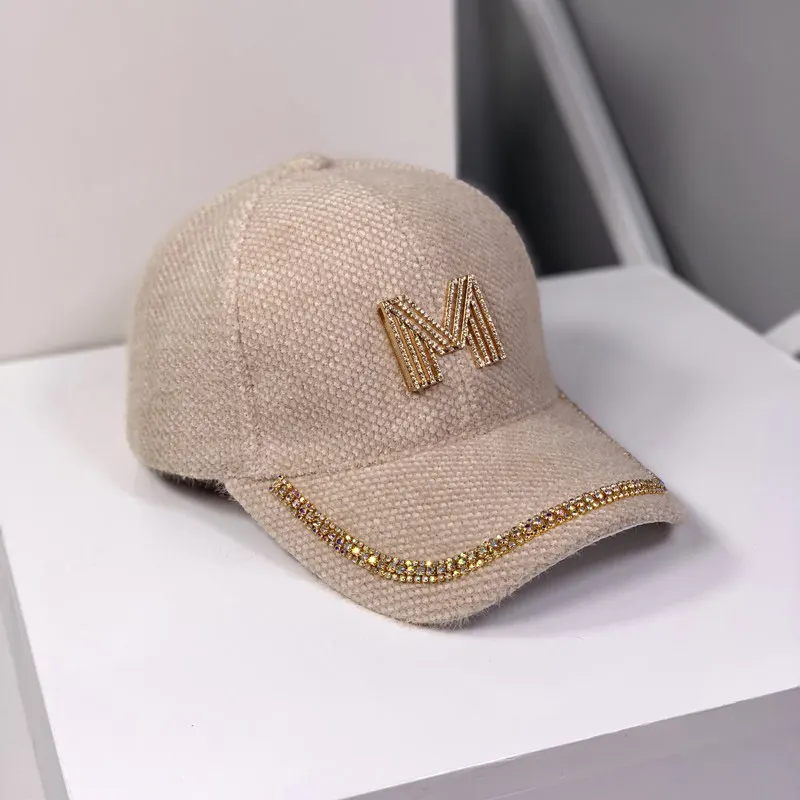 New winter adult women casual soft rabbit fur baseball caps Winter Punk Hip hop Rhinestone  snapbacks hats Warm Gorros
