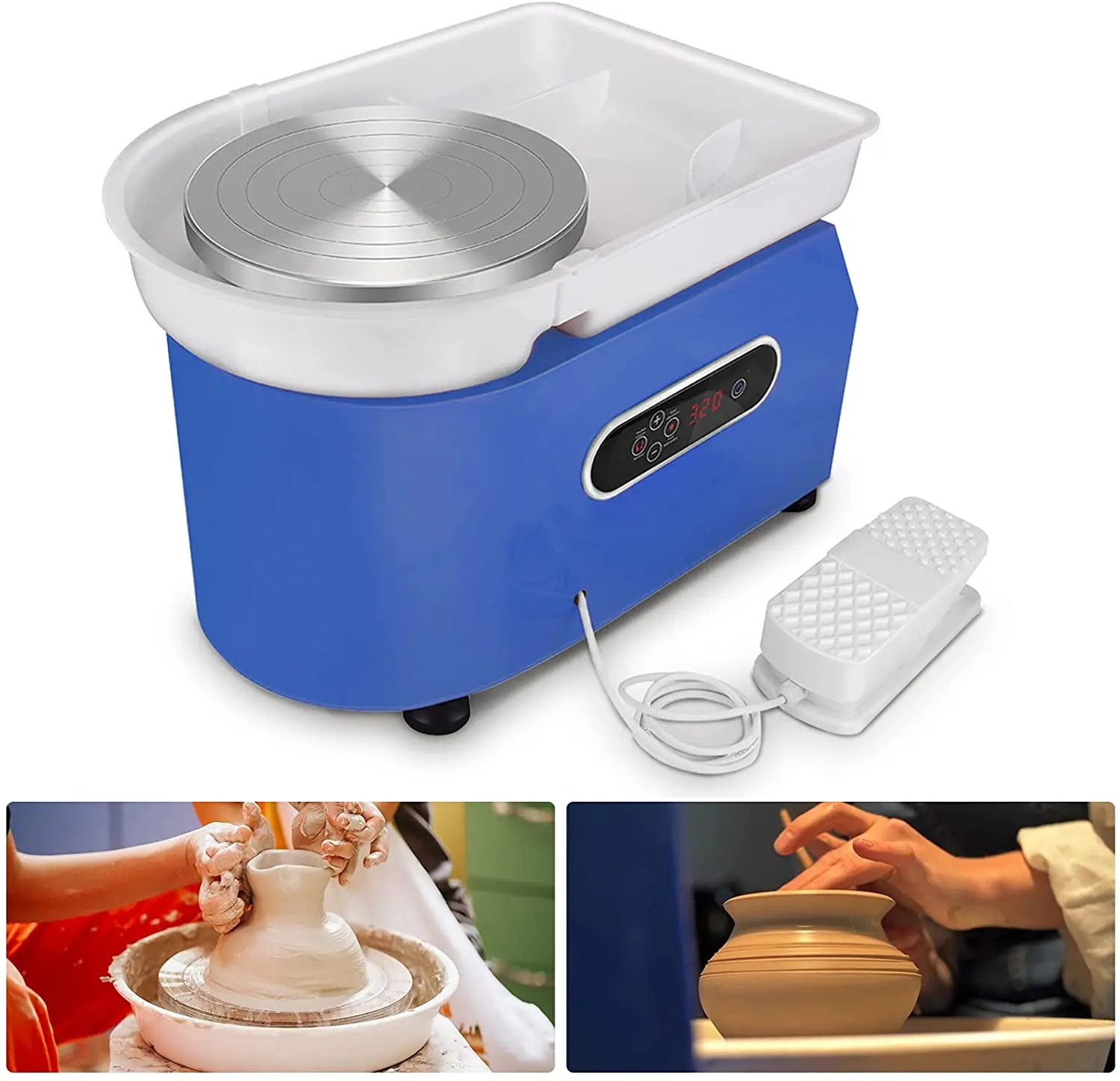 M&aacute;quina formadora de cer&aacute;mica, rueda de cer&aacute;mica de 350W y 25cm con pies ajustables, Pedal de palanca para trabajo de cer&aacute;mica, artesan&iacute;a art&iacute;stica de arcilla DIY-0