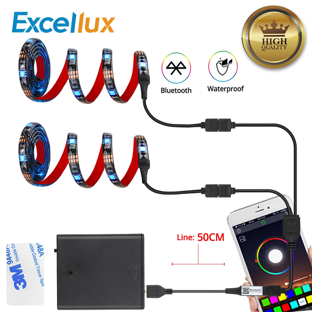 

USB LED Strip 5V RGB SMD5050 TV PC Backlight Bluetooth APP Control Battery Powered Flexible LED Light 1m 2m 2x50cm