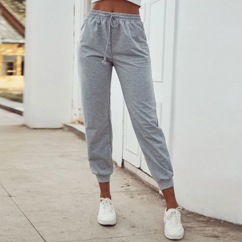 Женские повседневные хлопковые брюки со шнуровкой Свободные тренировочные с