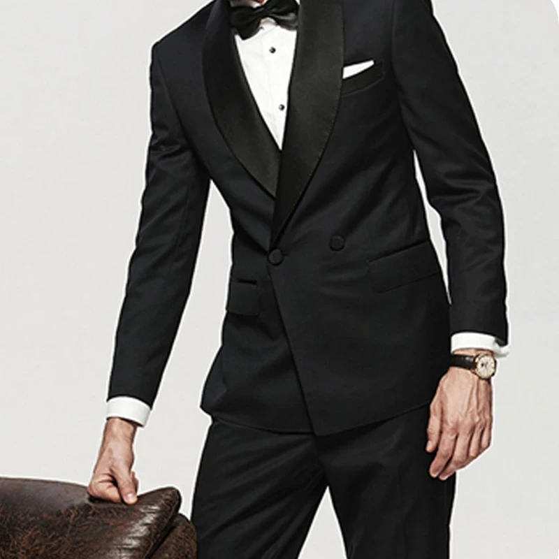 

2 Piece Black Double Breasted Men's Suit Slim Formal Wedding Groom Tuxedo Formal Dress 2021 Latest Fashion Jacket with Pants