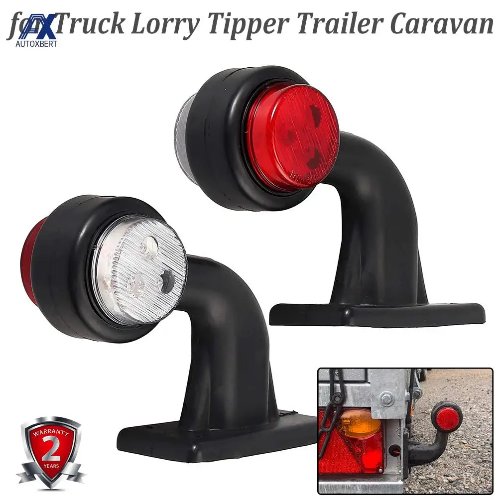 

2X Truck Trailer LED Elbow Rubber Side Marker Light White Red Outline Clearance Indicator Lamp For Lorry Van Caravans Multi Volt