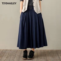 tiyihailey free shipping 2020 new vintage long maxi a line skirts women elastic waist spring autumn linen red blue grey skirts