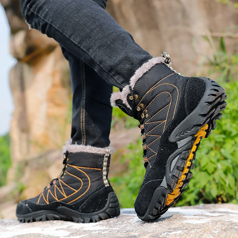 Зимние теплые мужские ботинки для пеших прогулок дышащие походные Нескользящие
