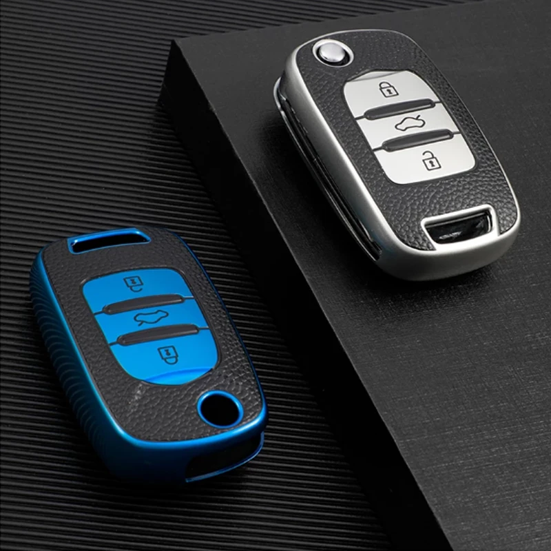 

FOR Baojun 310 510 560 630 730 TPU Leather Car Folding Flip 3 Button Key Case Cover Shell Fob Bag Holder Keychain Protector