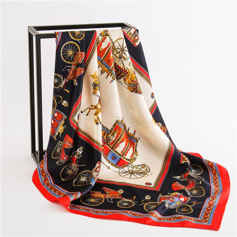 

Silk Square Scarf Fashion Lady Head Wraps Shawl Print Large Hijab Women Bandana Luxury Brand Foulard Designer Neckerchief New