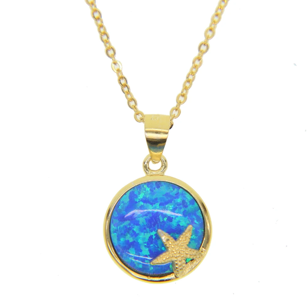 Latest summer beach sea star necklace pendant 100% 925 sterling silver fine jewelry blue fire opal Gem | Украшения и аксессуары