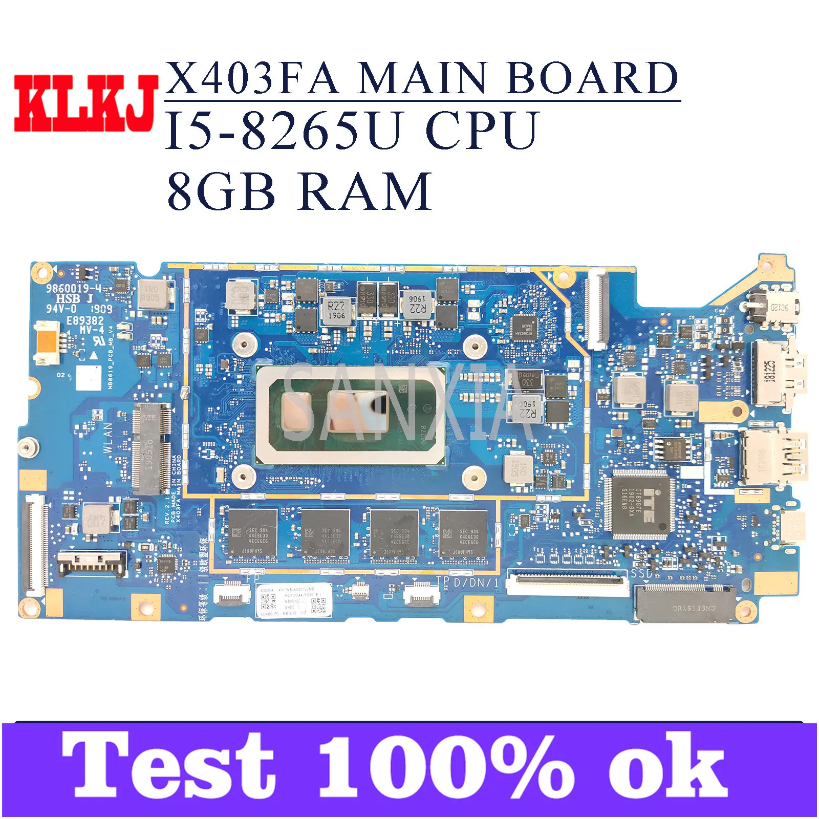 

KLKJ X403FA Laptop Motherboard For ASUS VivoBook-14 X403FA X403FN X403F Original Mainboard 8GB-RAM I5-8265U