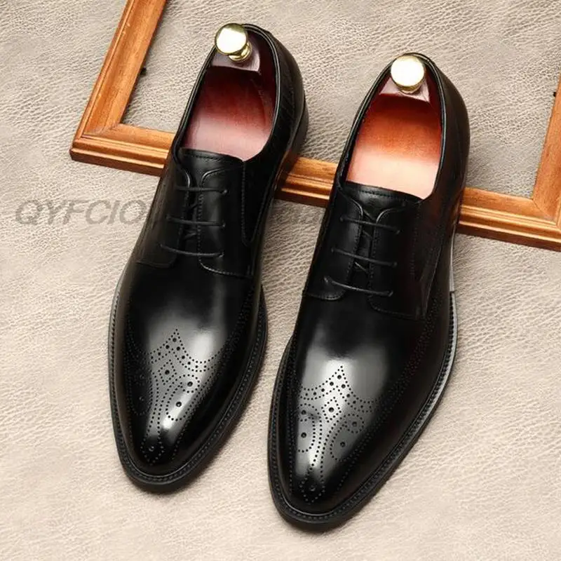 

Туфли-оксфорды мужские из натуральной кожи, заостренный носок, на шнуровке, классические, для свадьбы, бизнеса, деловая обувь, итальянские