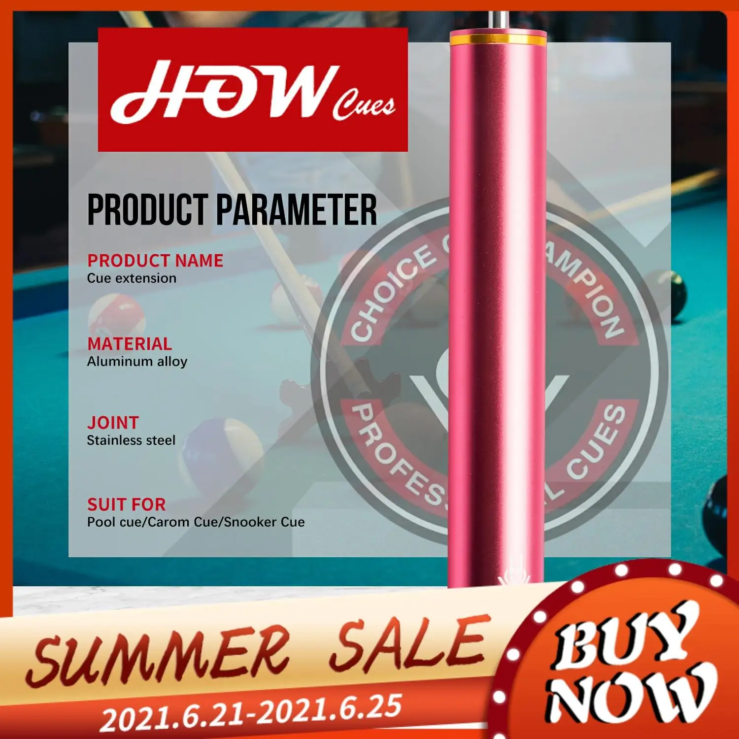 

HOW Pool Cues Extension Aluminum Alloy Extension 6 Colors Easy Super Light Extended Extension Pool/Carom Cue Billiard Accessory