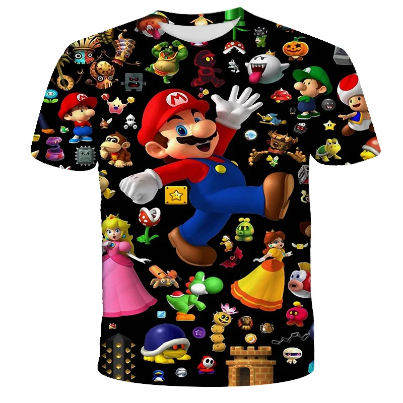 

Cartoon Mario Pattern Children's Clothing Girls/Boys Game Image O-Neck T-shirt Polyester Oversize Short-Sleeved Tops For Girls